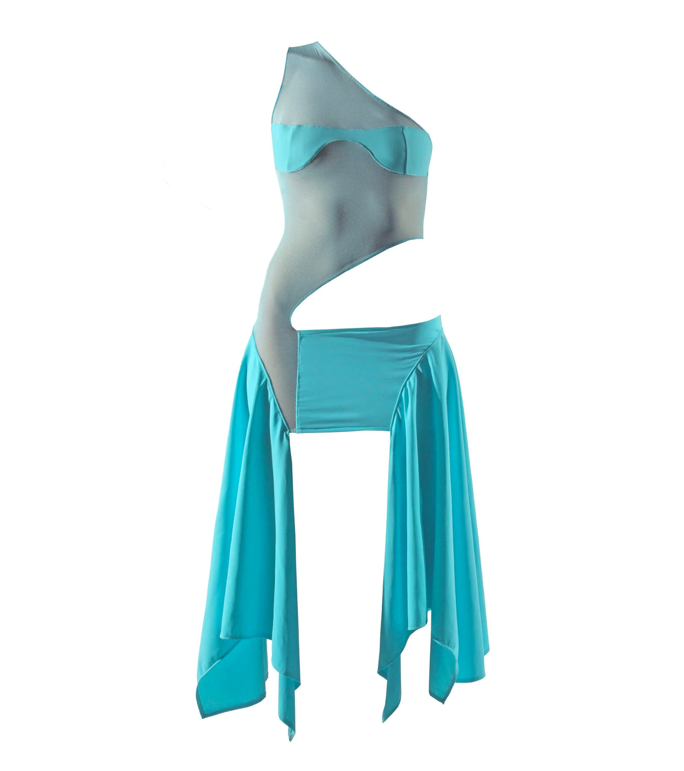 Cyan Tricot/ Mesh Cut Out Dress