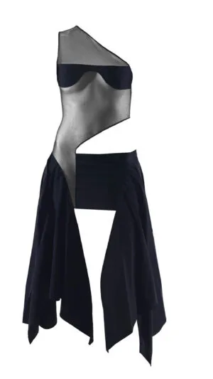 Black Tricot/ Mesh Cut Out Dress