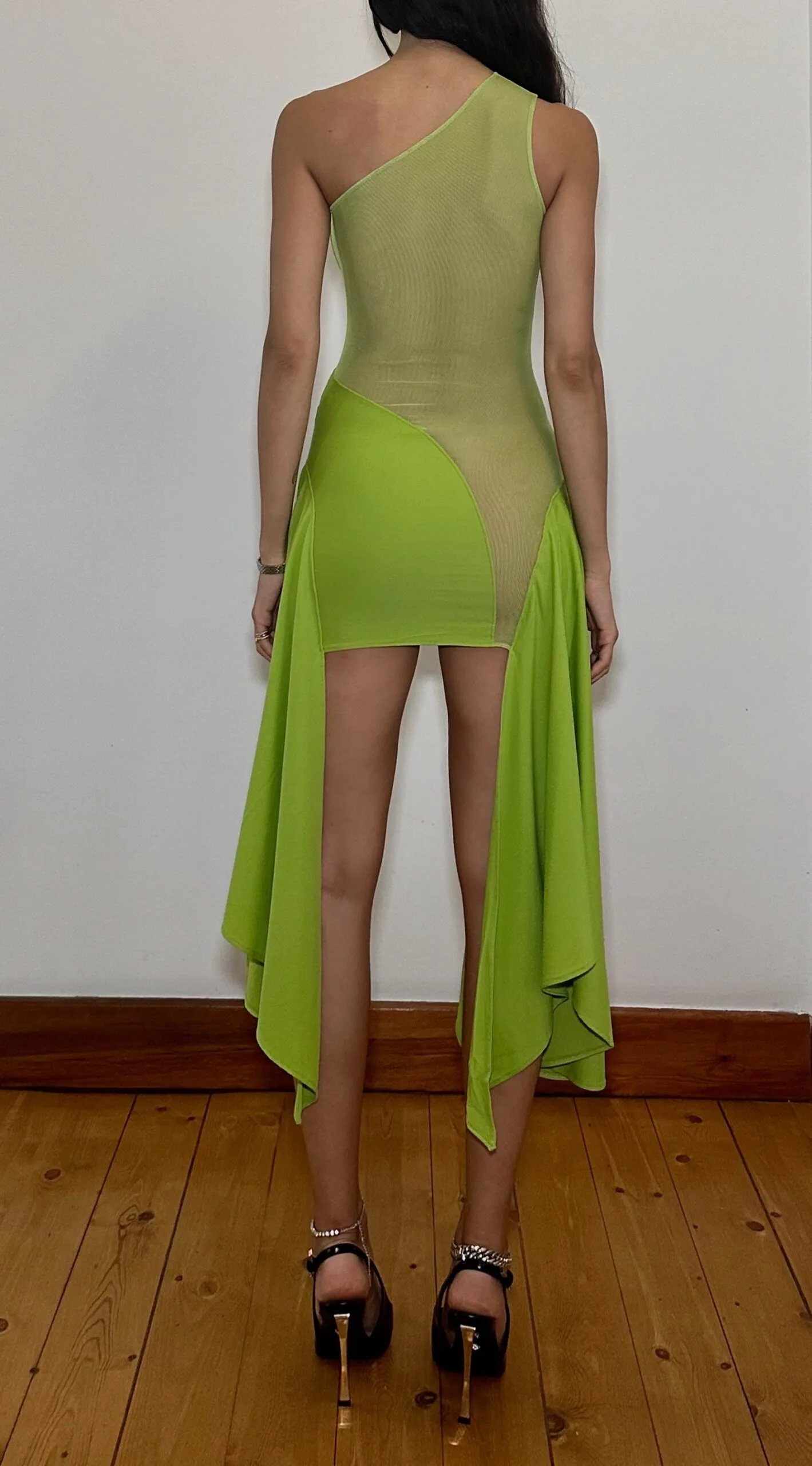 Green Tricot/ Mesh Cut Out Dress - Image 6